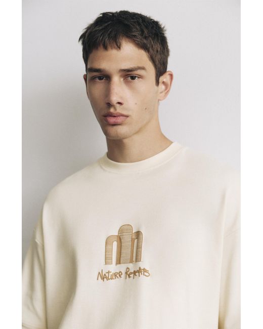 Pull&Bear Natural Short Sleeve Graphic Sweatshirt for men