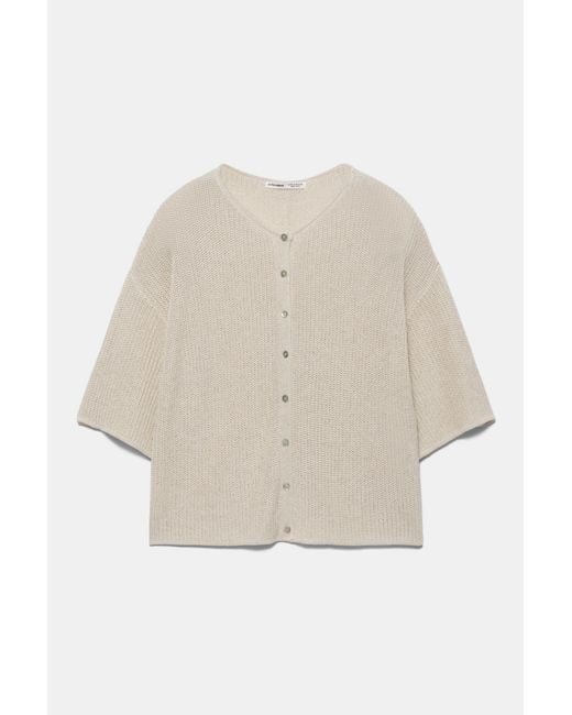 Pull&Bear Natural Short Sleeve Buttoned Cardigan