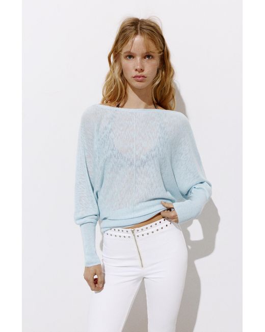 Pull&Bear Blue Asymmetrischer Feinstrickpullover