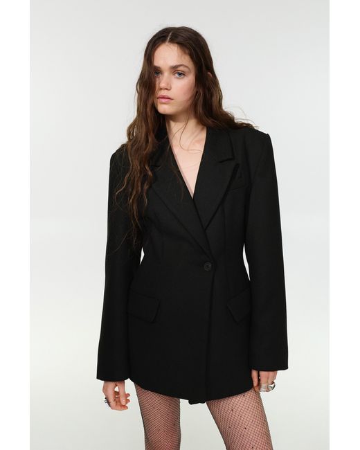 Pull&Bear Black Short Fitted Felt Fabric Coat