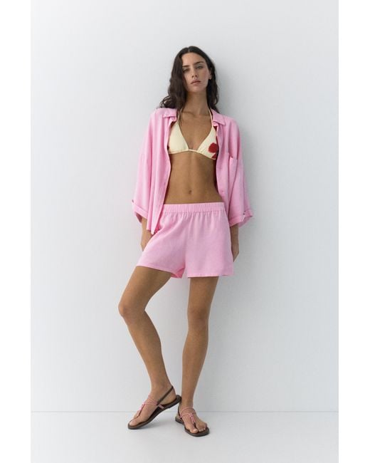 Pull&Bear Pink Linen Blend Shorts