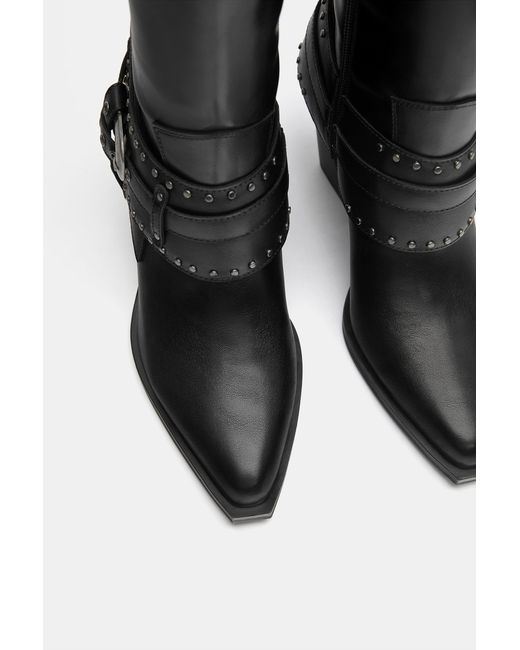Pull&Bear Black Cowboy Buckle Boots