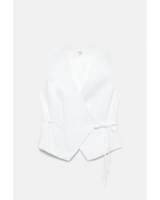Pull&Bear White Rustic Linen-Blend Vest
