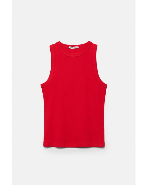 Pull&Bear Red Round Neck Tank Top