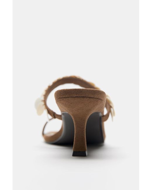 Pull&Bear White Beaded Heeled Sandals