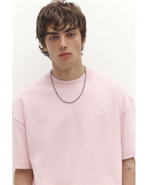 Pull&Bear Pink Short Sleeve Logo Sweatshirt for men