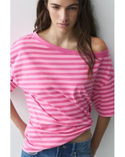 Pull&Bear Pink Asymmetric T-Shirt
