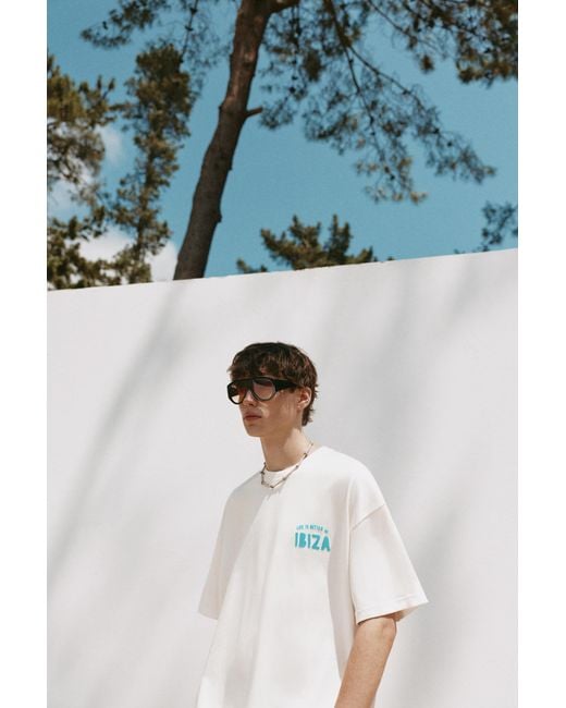 Pull&Bear White Boxy-Fit Ibiza Graphic T-Shirt for men