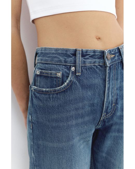 Pull&Bear Blue Mid-Waist Straight-Leg Jeans