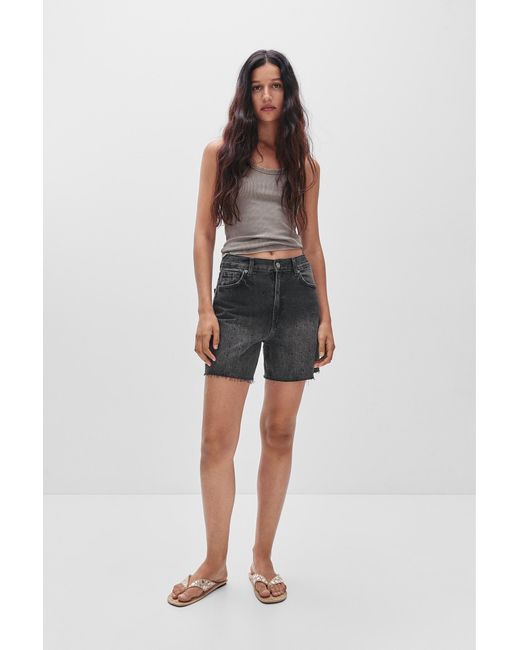 Pull&Bear Black Jeansbermudas Mit Hohem Bund Und Glitzer