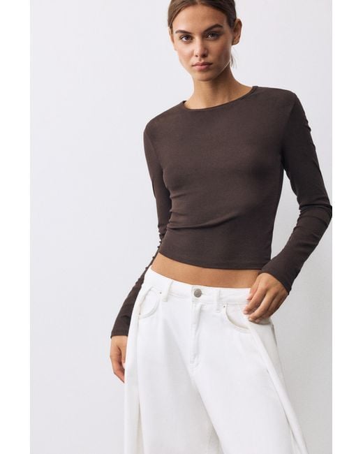 Pull&Bear Black Fitted Long Sleeve T-Shirt