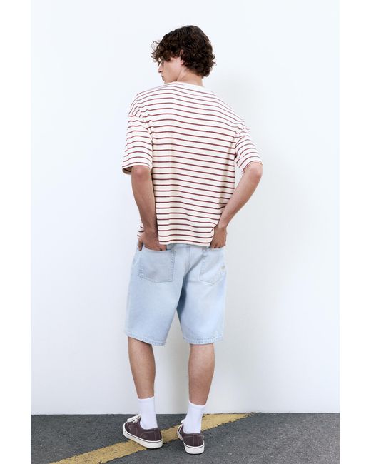 Pull&Bear Yellow Striped Boxy-Fit T-Shirt for men