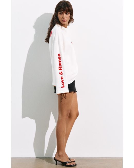 Pull&Bear White Long Sleeve Graphic T-Shirt