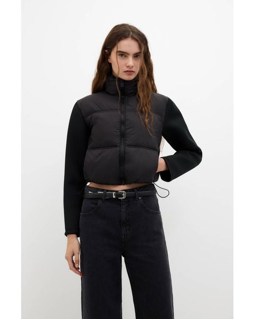 Pull&Bear Black Cropped Puffer Jacket