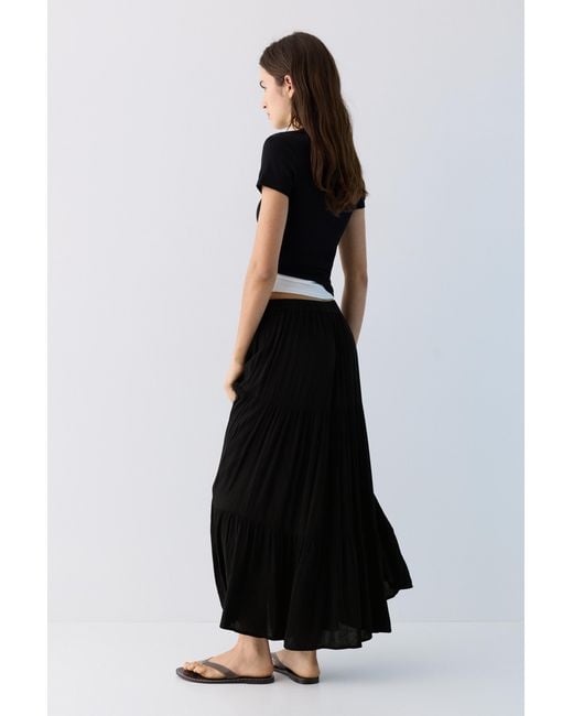Pull&Bear Blue Flowy Paneled Midi Skirt