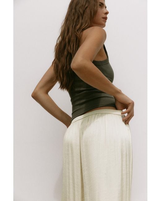 Pull&Bear White Satin Wide-Leg Trousers