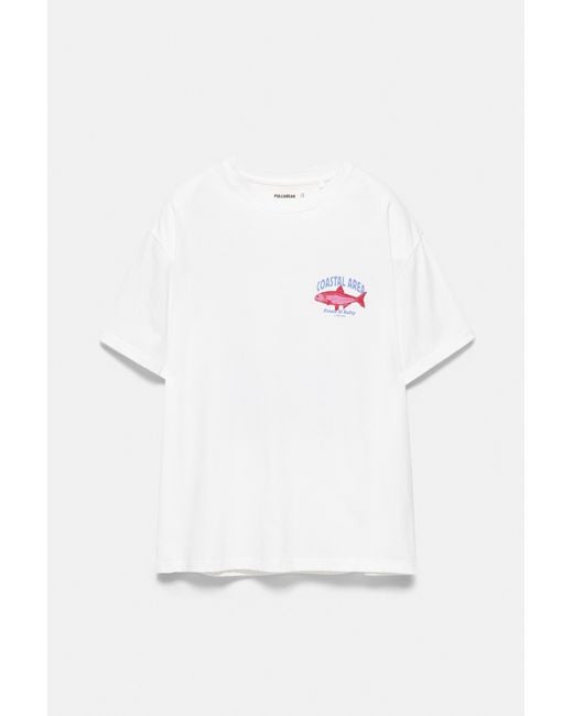 Pull&Bear Red Fish Graphic T-Shirt