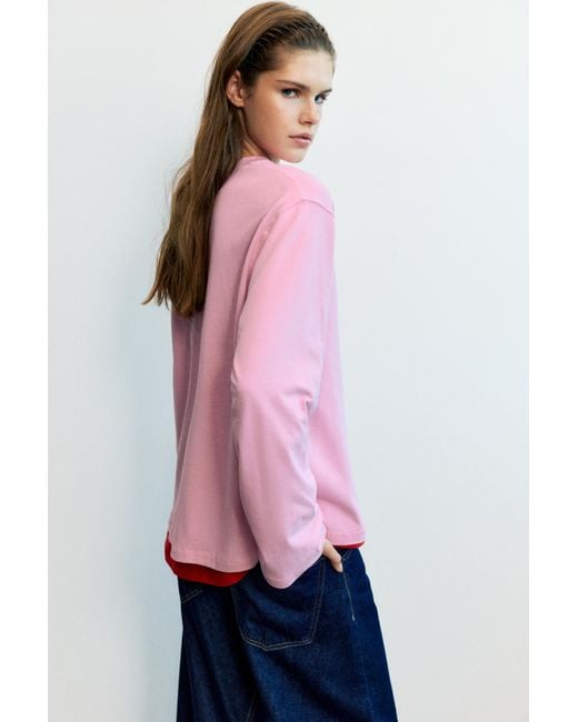 Pull&Bear Pink Oversize Long Sleeve T-Shirt