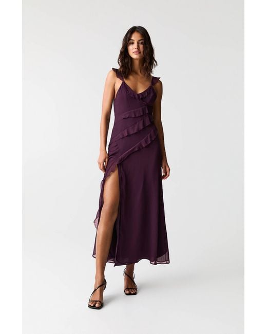 Pull&Bear Red Long Ruffled Dress