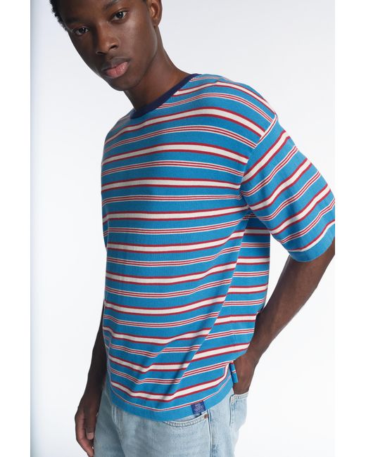 Pull&Bear Blue Striped Knit T-Shirt for men