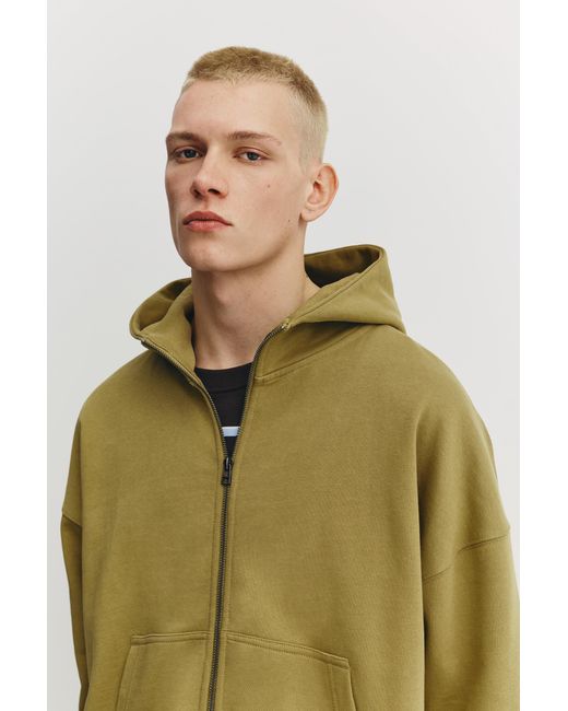 Pull&Bear Green Boxy Zip-Up Hoody for men