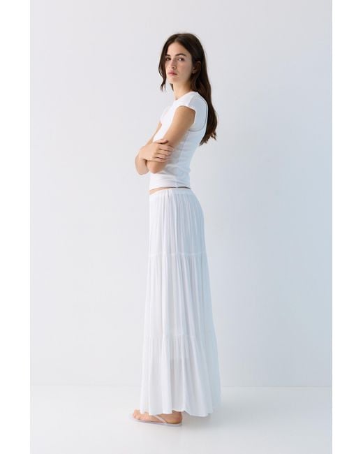 Pull&Bear Blue Flowy Paneled Midi Skirt