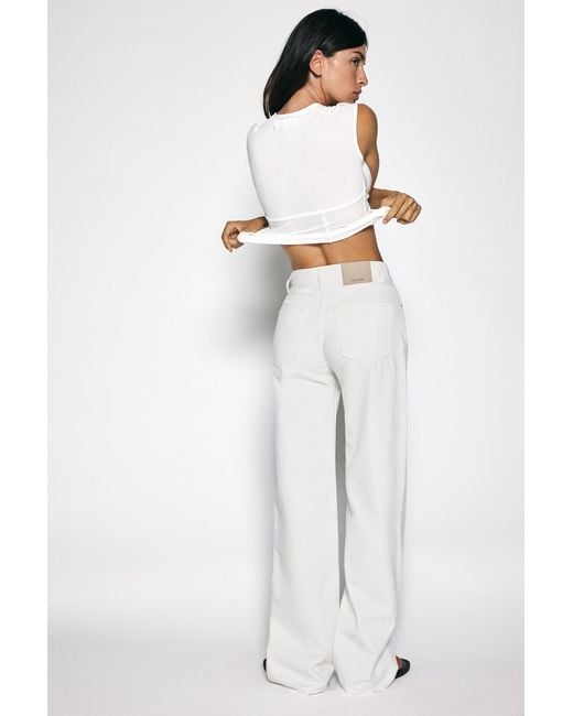 Pull&Bear White High-Waist Wide-Leg Jeans