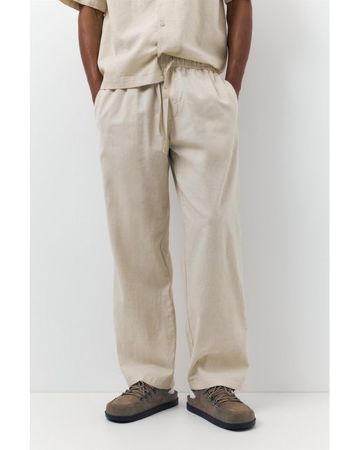 Pull&Bear White Linen Blend Jogger Trousers for men