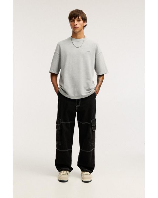 Pull&Bear White Stwd Baggy Cargo Jeans for men