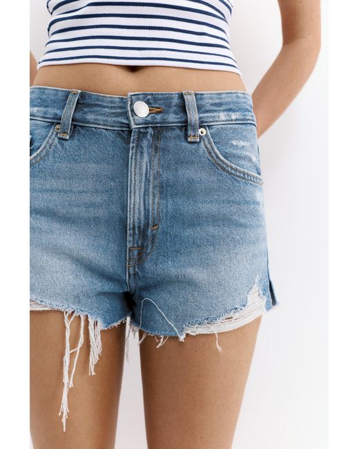 Pull&Bear Blue Mom Fit Ripped Denim Shorts