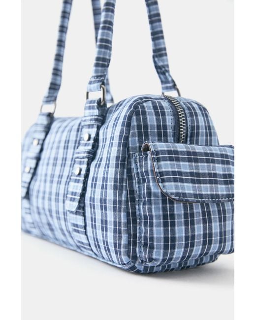 Pull&Bear Blue Check Print Shoulder Bag