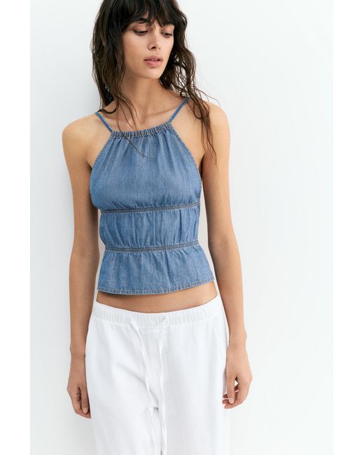 Pull&Bear White Open Back Denim Top