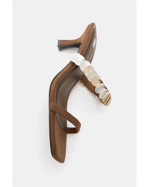 Pull&Bear White Beaded Heeled Sandals