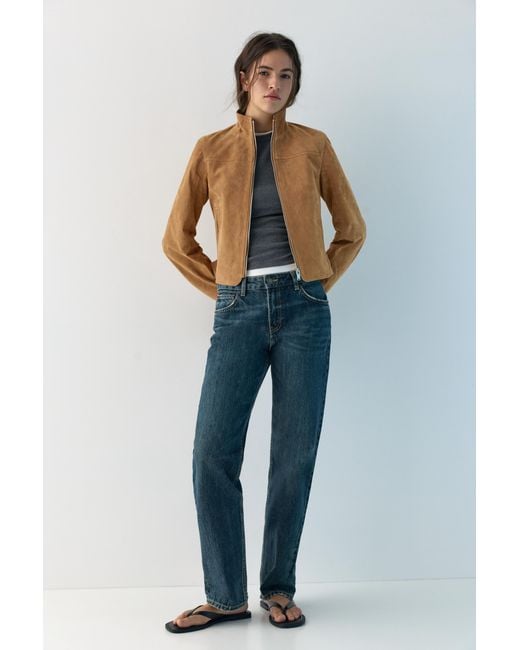 Pull&Bear Natural 100% Suede Leather Jacket