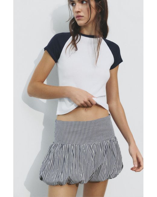 Pull&Bear Gray Gingham Check Balloon Mini Skirt