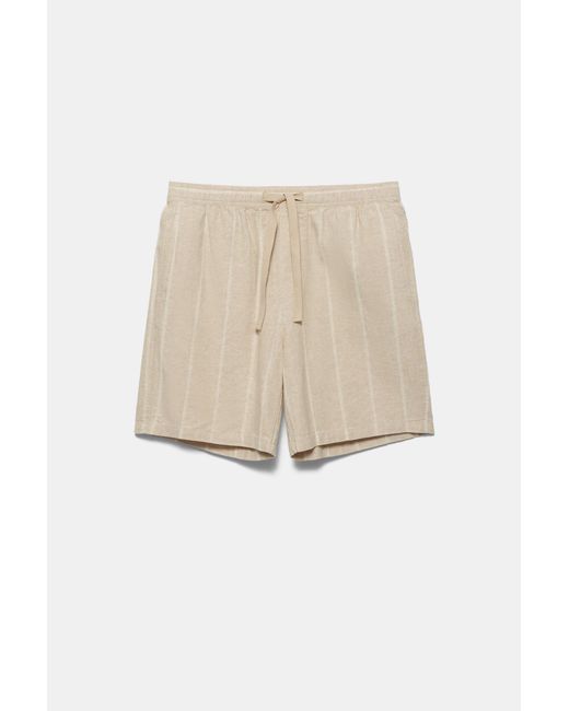 Pull&Bear Blue Linen Blend Jogger Bermuda Shorts for men
