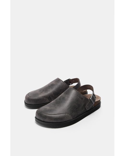 Pull&Bear Black Stwd Distressed Clogs for men