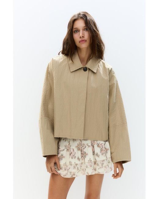 Pull&Bear Natural Cropped Check Trench Coat