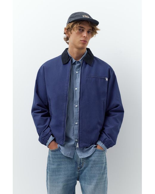 Pull&Bear Blue Jacket With Contrast Collar for men