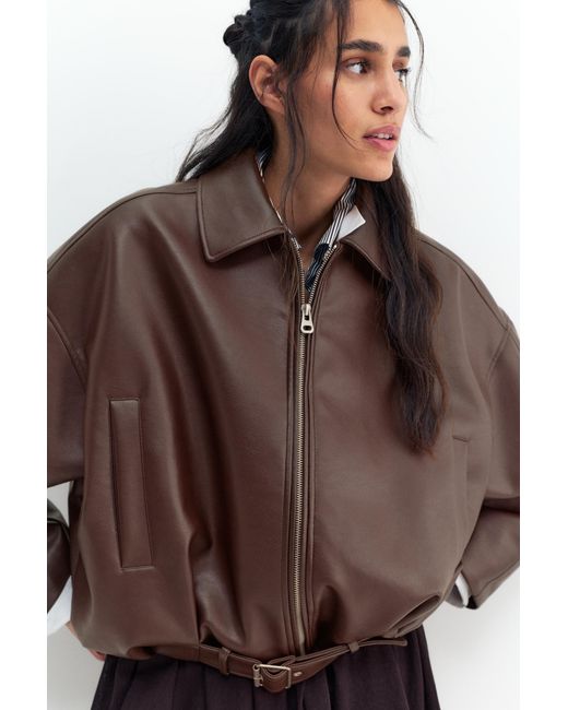 Pull&Bear Black Leather Effect Balloon Jacket