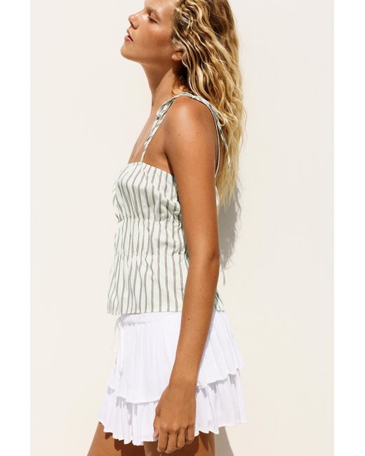 Pull&Bear White Striped Gathered Strappy Top