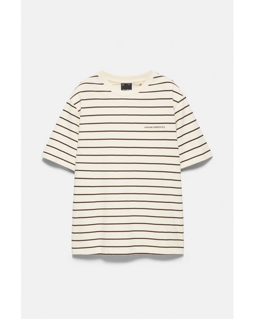 Pull&Bear Natural Striped Slogan T-Shirt for men