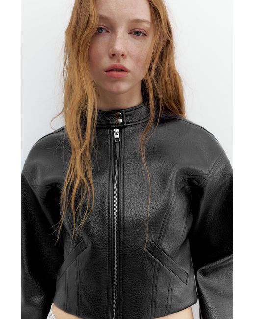 Pull&Bear Black Faux Leather Biker Jacket