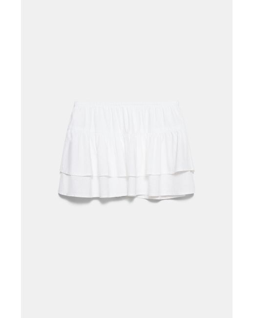 Pull&Bear White Ruffled Mini Skirt With Linen
