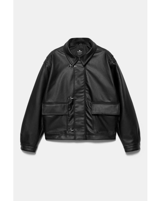 Pull&Bear Black Leather Effect Toggle Jacket for men