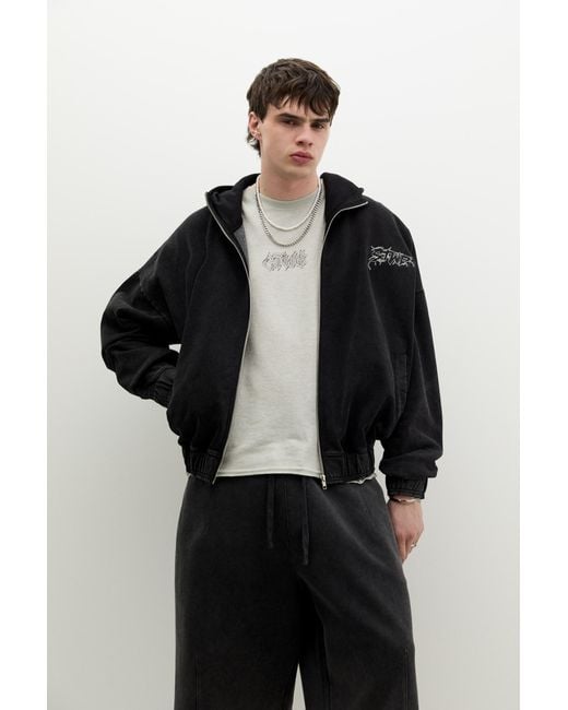 Pull&Bear Black Washed Stwd Hoodie for men