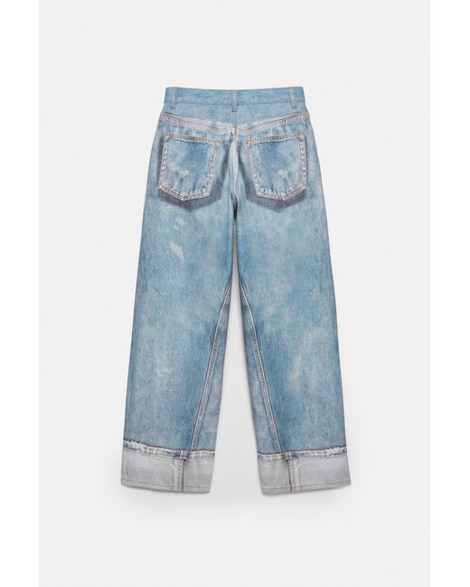 Pull&Bear Blue Baggy Print Jeans