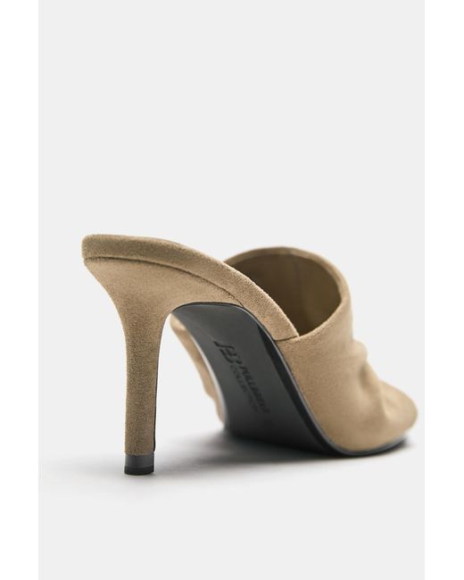 Pull&Bear White Ruched Mule Heeled Sandals