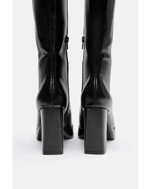 Pull&Bear Black High-Heel Platform Boots