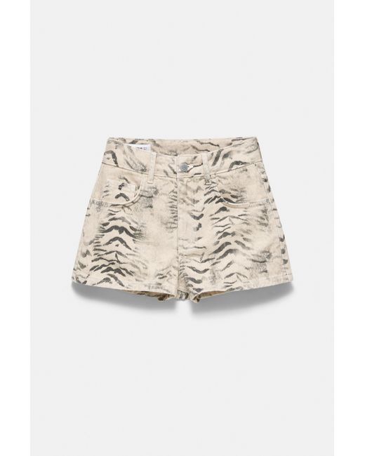 Pull&Bear Natural Leopard Print Denim Mini Shorts